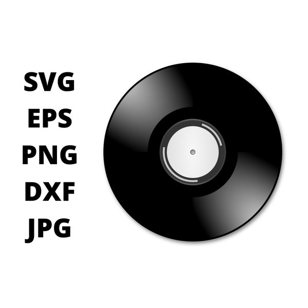 Black And White Vinyl Record SVG Clipart, Vinyl Music Image Digital Download, 12 Inch Record Eps Png Dxf Printable, Record Vinyl Vector File