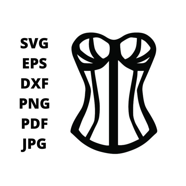 Black And White Women's Corset SVG Clipart, Ladies Underwear Digital Download, Underbust Eps Png Dxf Printable, Lingerie Vector Files