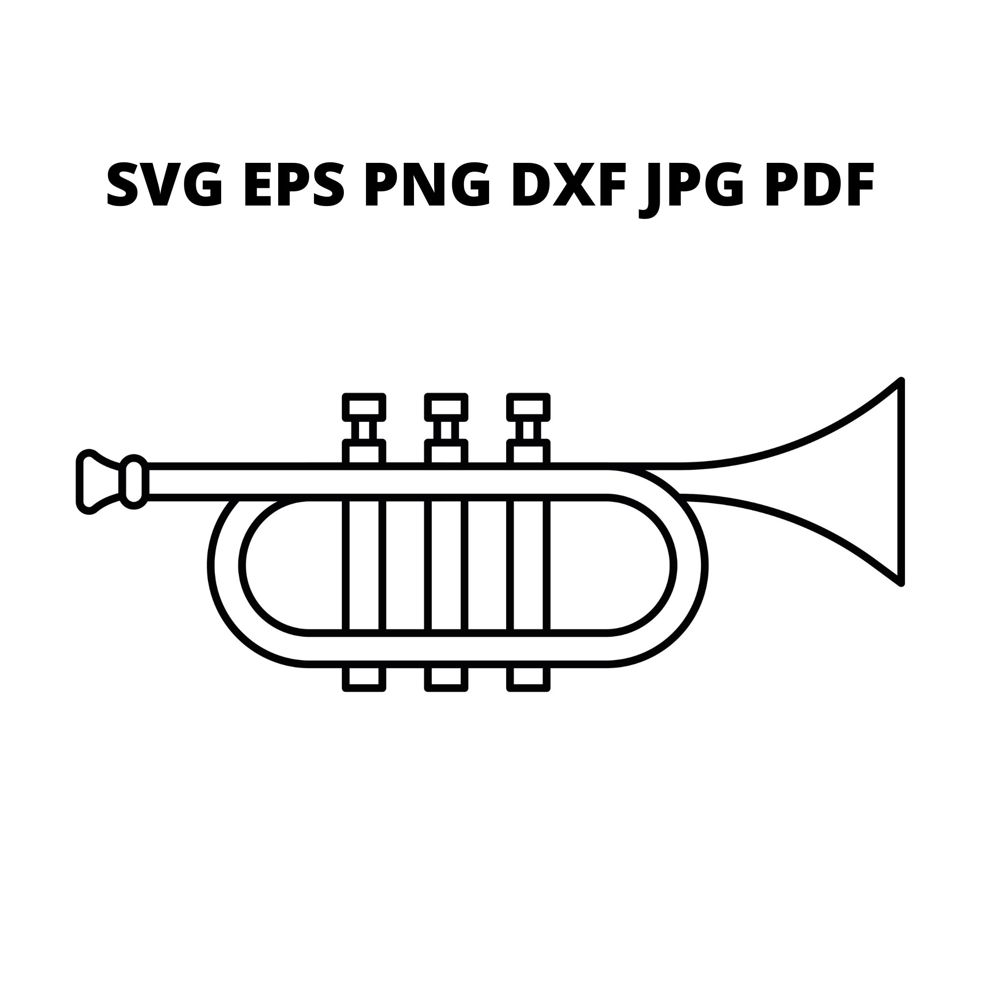 Black And White Trompete SVG Clipart, MusikInstrument Jpg Bild Digital  Download, Horn Eps Png Dxf Druckbar, Trompete Kit Pdf Vektor Datei