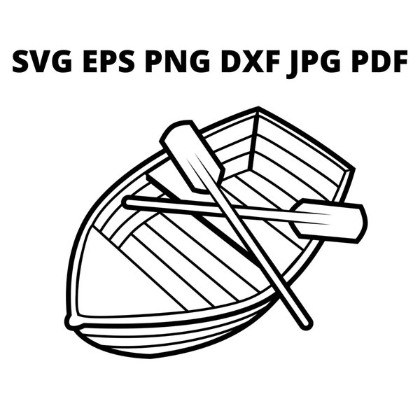 Boat With Paddles SVG Clipart, Wooden Ship Digital Download, Lake House Logo Eps Png Dxf Printable, Fishing Lover Picture Vector Files