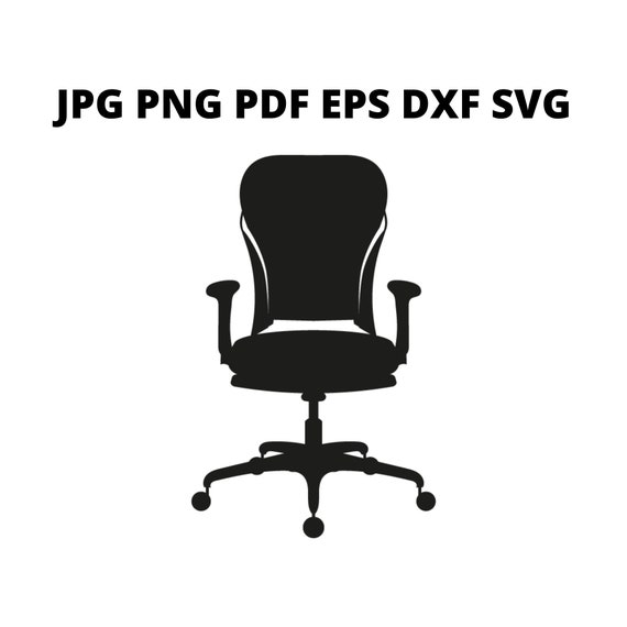 Black and White Swivel Office Chair SVG Clipart, Desk Seat Eps Png