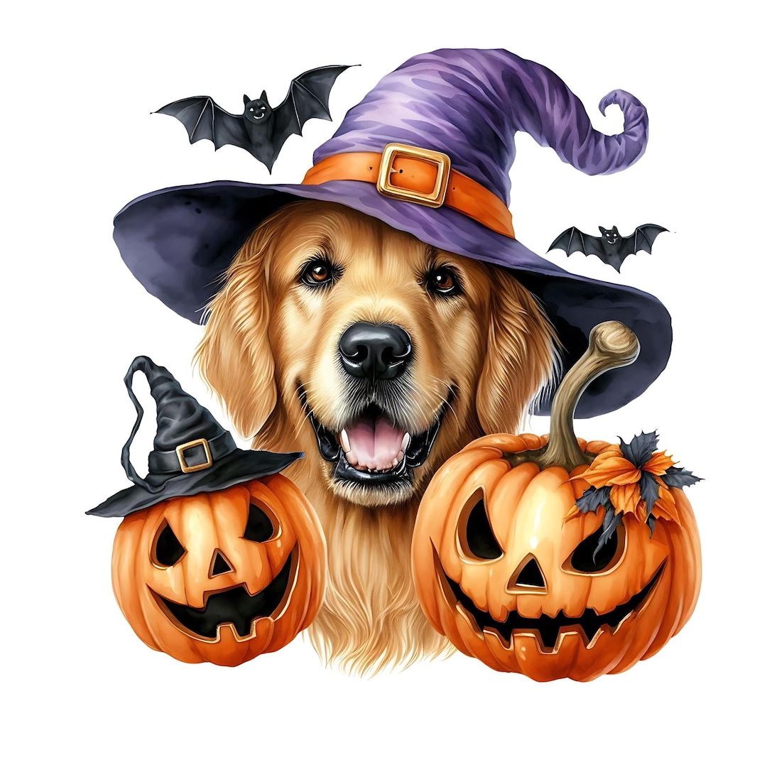 Halloween Golden Retriever PNG Clipart, Cute Pumpkin Puppy Illustration ...