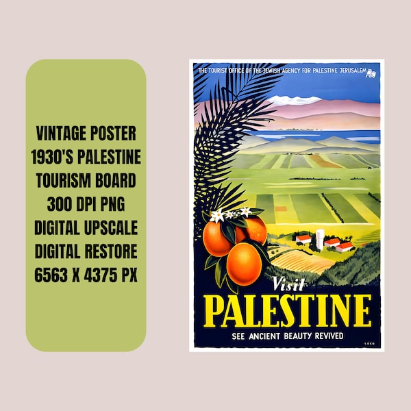 Palestine Vintage 1930s Travel Poster PNG Clipart, FULL Commercial Use, Middle East Tourism Download, Printable Vacation PNG File