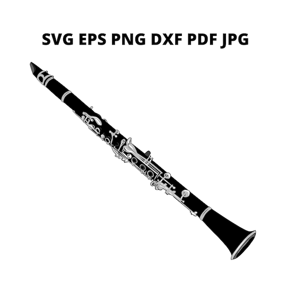 Black And White Clarinet SVG Clipart, Clarinet Music Image Digital Download, Clarinet Eps Png Dxf Printable, Clarinet Vector File