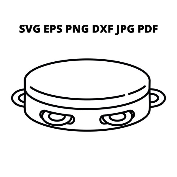 Black And White Tambourine SVG Clipart, Band Instrument Jpg Image Digital Download, Music Eps Png Dxf Printable, Tambourine Pdf Vector File