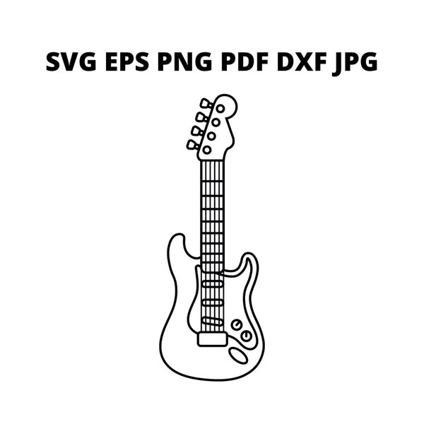 Black White Electric Guitar SVG Clipart, Musical Jpg Image Digital Download, Music Eps Png Dxf Printable, Electric Guitar Pdf Vector File