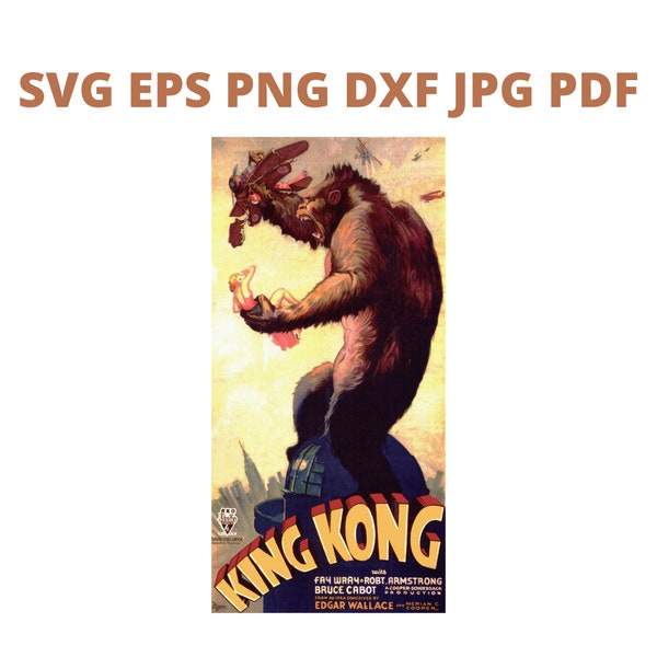 1933 King Kong Movie Poster SVG Clipart, FULL COMMERCIAL Use, American Fantasy Fiction Download, Giant Monkey Printable, Ape Vector File