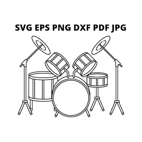Black and White Drum Kit SVG Clipart Band Instrument Jpg Etsy