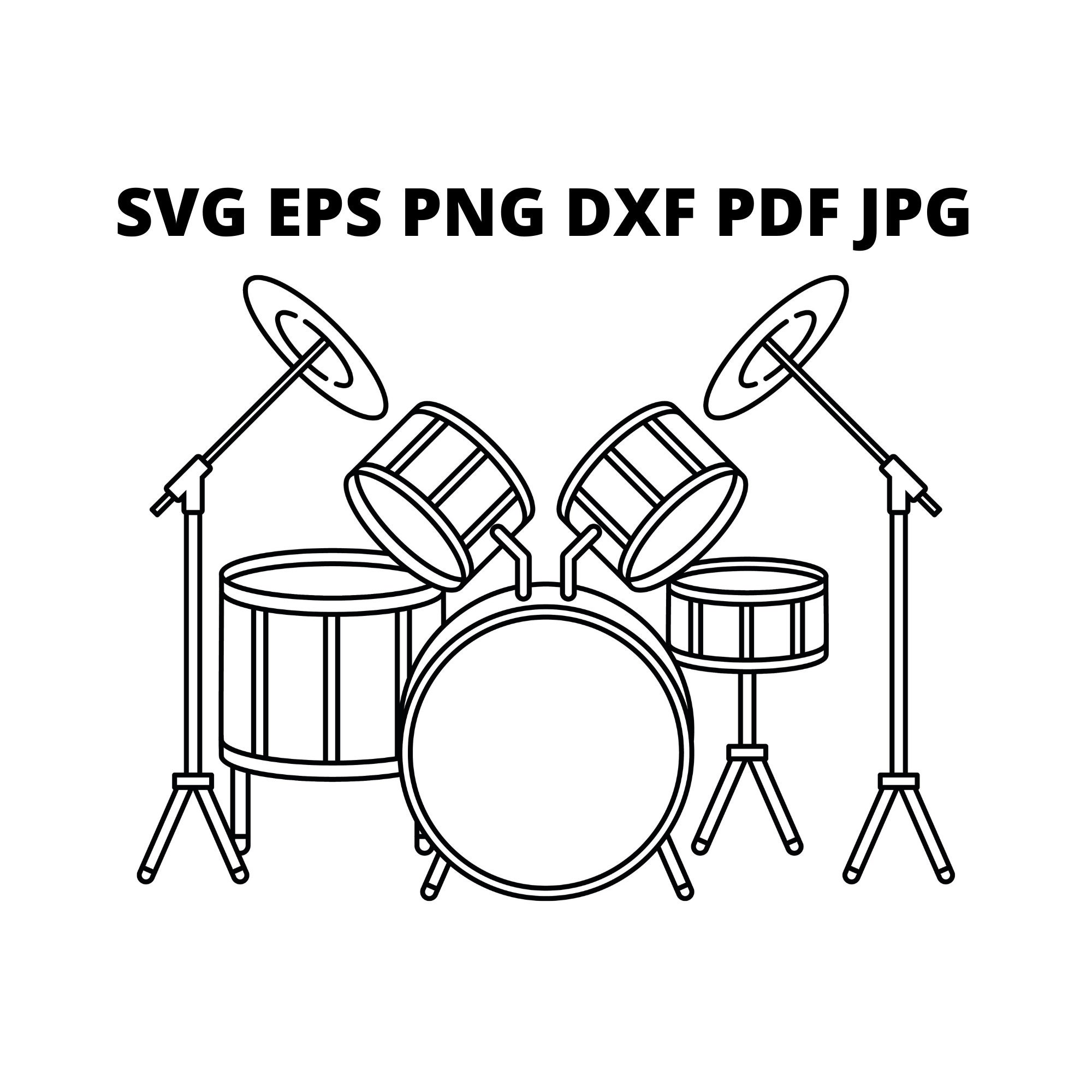 Black and White Drum Kit SVG Clipart Band Instrument Jpg Etsy