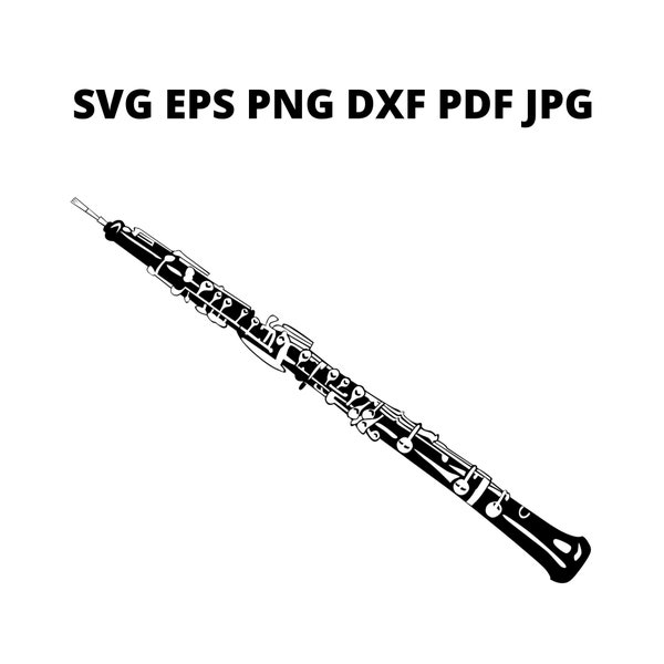 Oboe Silhouette SVG Clipart, Oboe Musical Instrument Image Digital Download, Oboe Eps Png Dxf Printable, Oboe Vector File