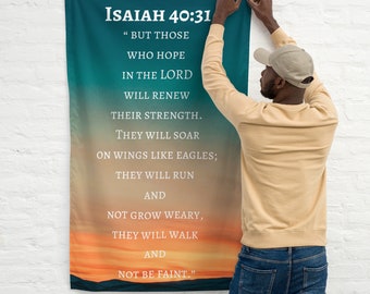 Large Vertical Isaiah 40:31 Bible Verse Banner, Biblical Psalm Fabric Poster, Religious Teaching Unique Wall Art, Lord Faith Unique Flag