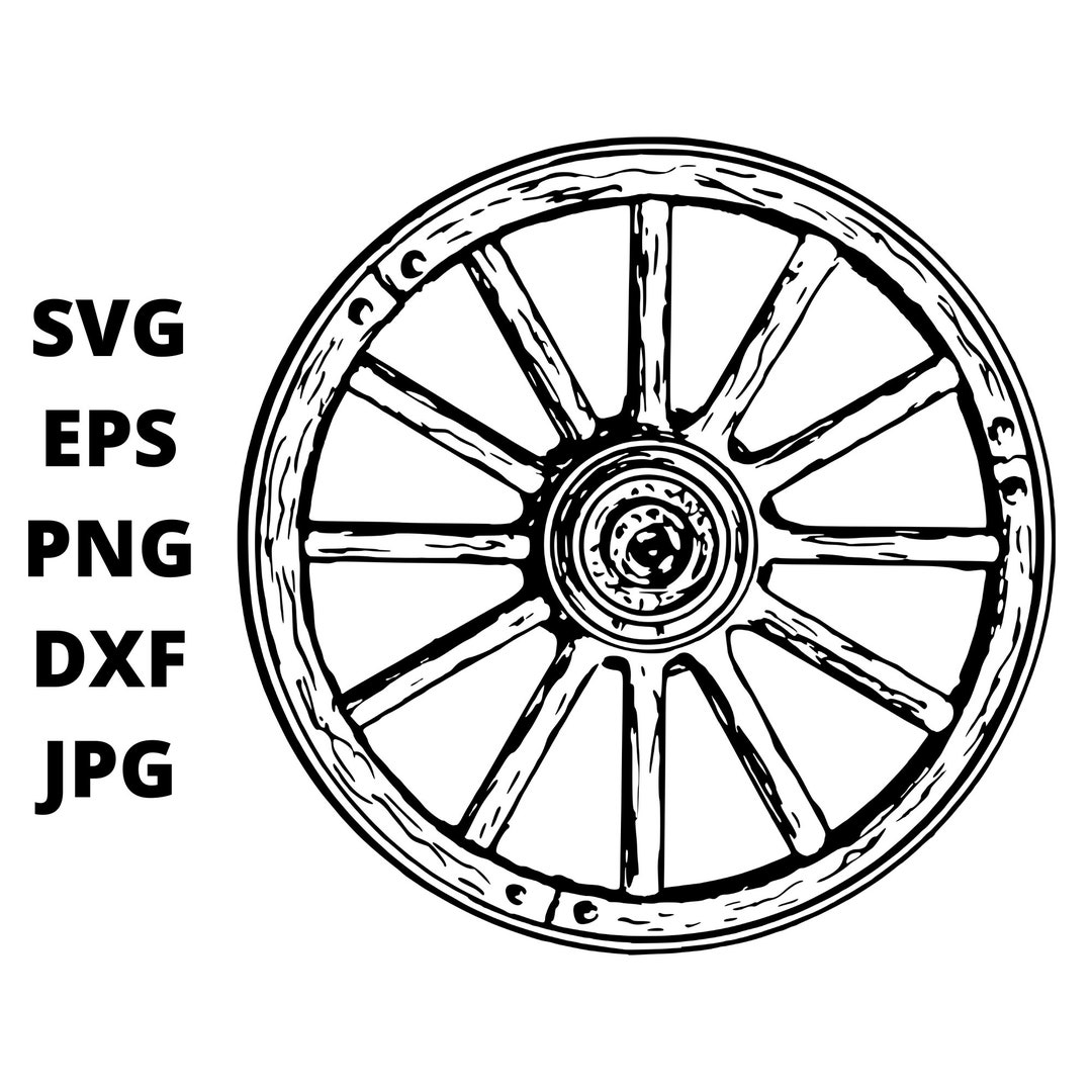 Black and White Wagon Wheel SVG Clipart, Cart Wheel Image Digital