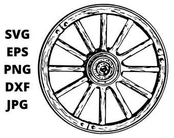 Black And White Wagon Wheel SVG Clipart, Cart Wheel Image Digital Download, Farm Wheel Eps Png Dxf Printable, Wheel Vector Files