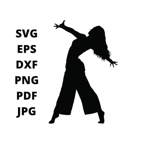 Women Dancing Silhouette SVG Clipart, Dancer Pose Digital Download, Modern Dancing Eps Png Dxf Printable, Dancers Studio Logo Vector Files