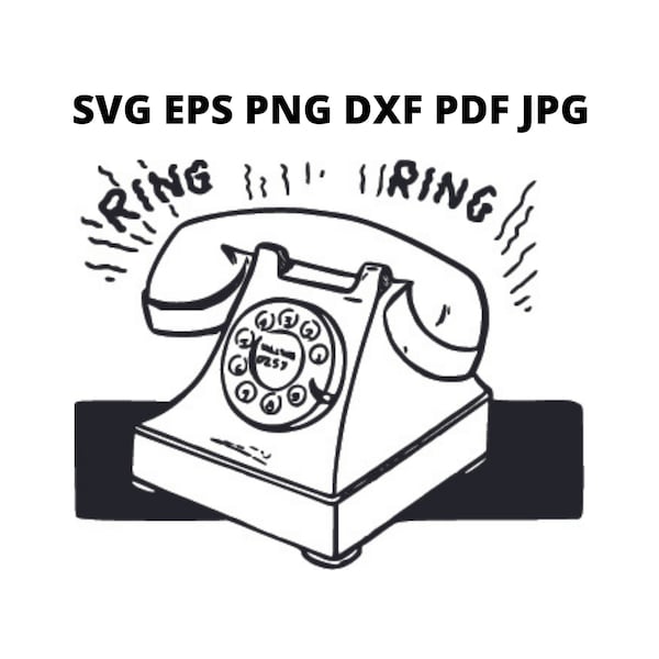 Black And White Old Telephone SVG Clipart, Retro Phone JPG Digital Download, Ring Ring Eps Png Dxf Pdf Printable, Old Telephone Vector Files