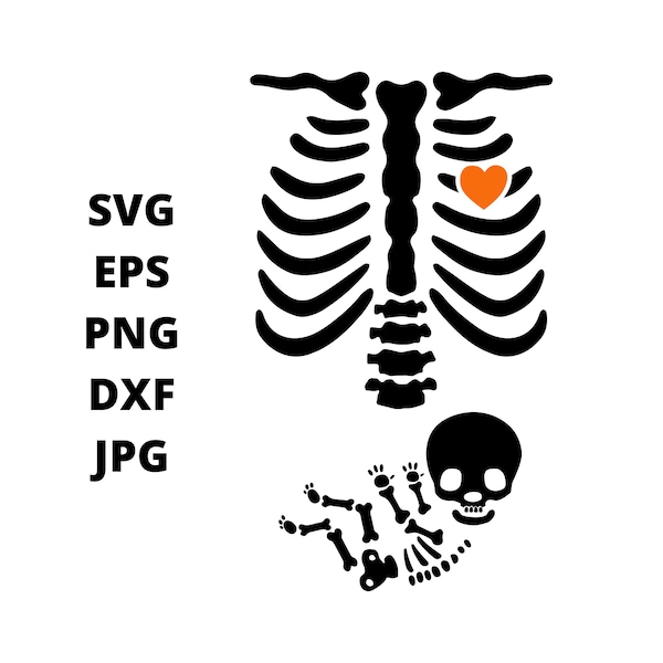 Pregnant Halloween Skeleton SVG Clipart, Preggo Halloween Image Digital Download, Baby Skeleton Eps Png Dxf Printable, Skeleton Vector File