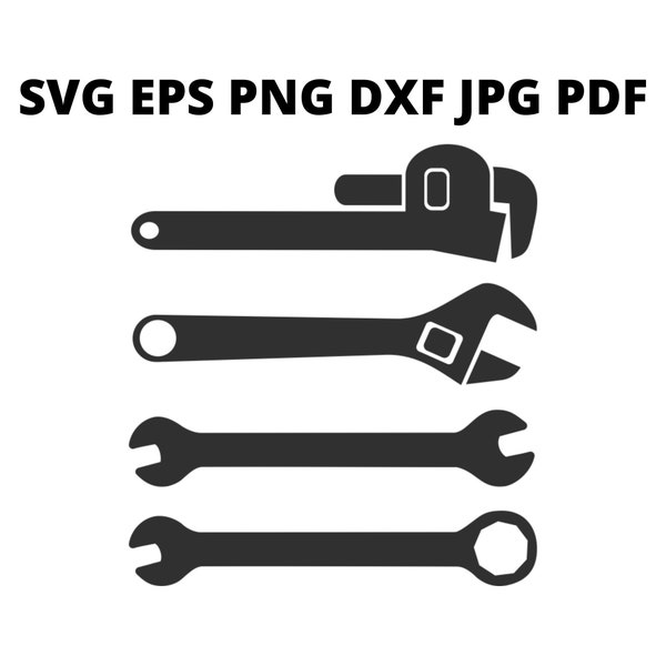 Conjunto de herramientas en blanco y negro SVG Imágenes Prediseñadas, Descarga digital de imágenes de herramientas, Destornillador Llave Eps Png Dxf Imprimible, Archivos vectoriales mecánicos