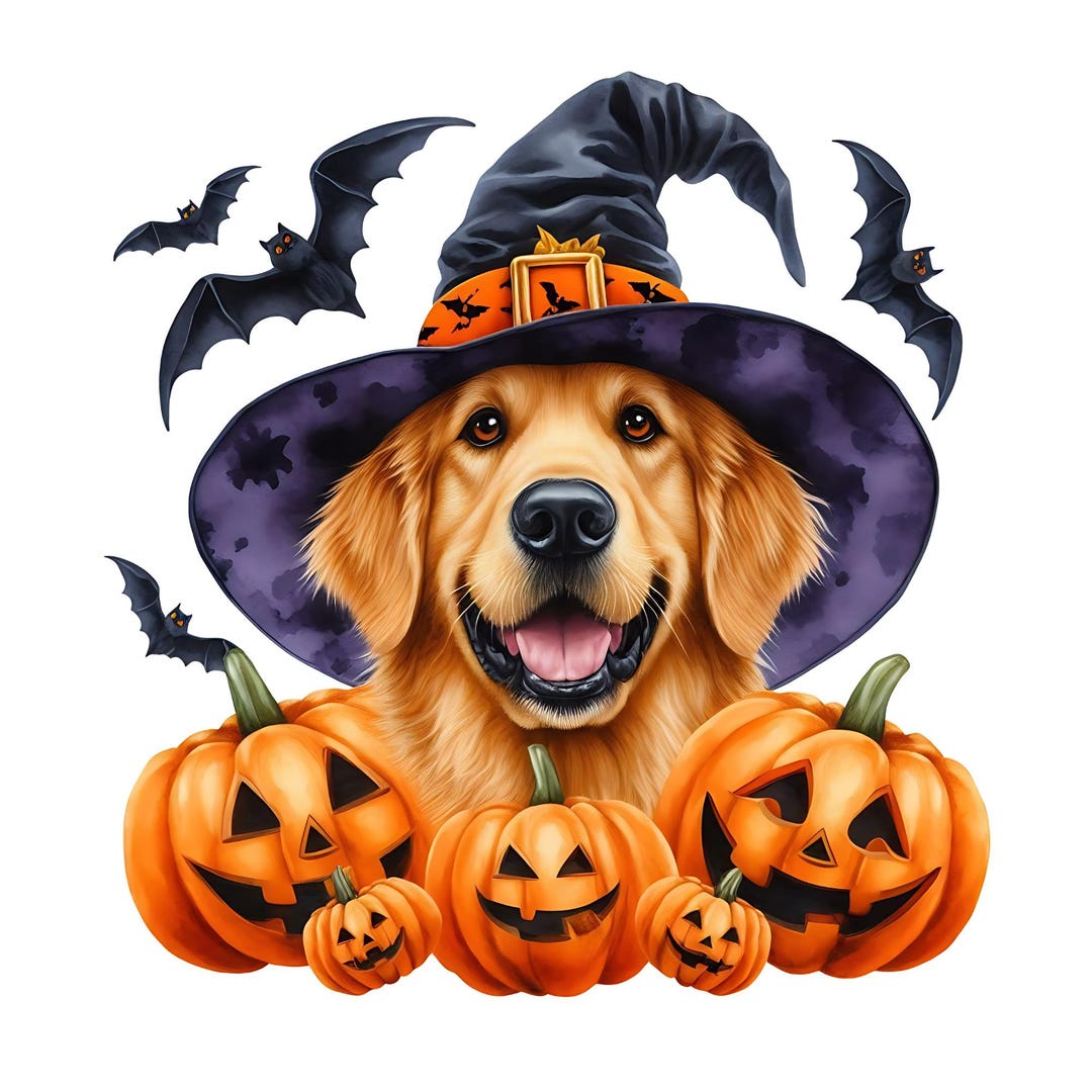 Halloween Golden Retriever PNG Clipart, Cute Pumpkin Puppy Illustration ...