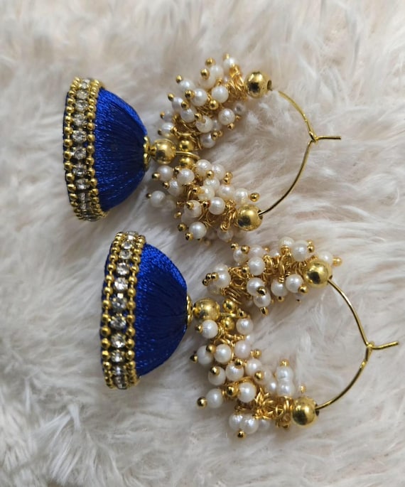 Thread Pearl Jhumka Earrings | Handcrafted Indian Gold Tone Hoops