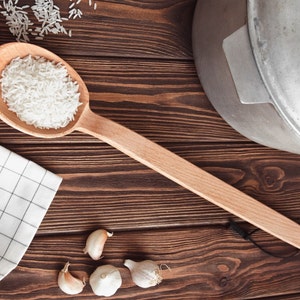 18&quot; Large Wooden Spoon - Heavy Duty Handmade Long Handle Cooking Spoon With a Scoop. Nonstick Big Spoon for Stirring, Mixing and Canning
