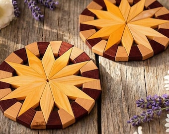 Wooden Trivet Set of 2. Natural Beechwood Hot Pad for Table and Counter. Heat Resistant Wood Trivet Mat for Hot Dishes & Pots. Kitchen Gift