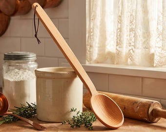 18" Large Wooden Spoon with Deep Scoop. Heavy Duty and Nonstick for Crawfish Boil & Big Pots. Long Handle Cooking Spoon. Cajun Kitchen Gift