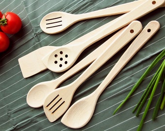 6x Healthy, Safe Wooden Spoons For Cooking, Crafts and Kitchen Decor – Cooking Utensils Set – 100% Natural Nonstick Wood Spatula & Spoons