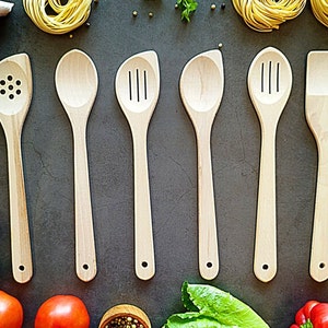 Handmade Wooden Spoons Set of 6 - 100% Natural Wood Spoons For Cooking, Premium Kitchen Utensils Set – Nonstick Safe Wood Spatula & Spoons