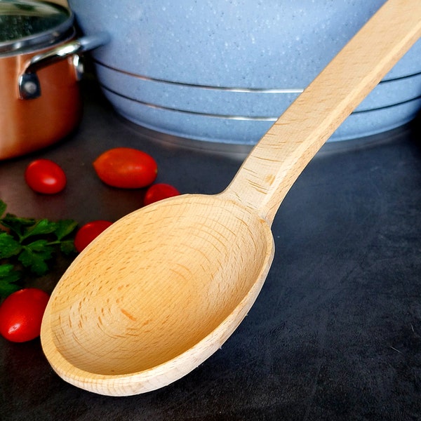 Handmade 18" Heavy Duty Long Wooden Spoon With a Scoop. Large Wooden Spoon for Stirring, Canning, Cooking, Mixing, Cajun Crawfish Boil.