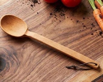 Nonstick Safe Large Wooden Cooking Spoon 18". Deep Scoop Long Handle Hardwood Spoon. Natural Beechwood Utensil for Big Batch Cooking. Gift