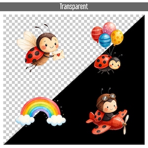 25 Cute Ladybug Clipart Watercolor Bundle, Ladybugs PNG Set, Spring Nursery, Valentine Sublimation, Printable Stickers, Instant Download image 3