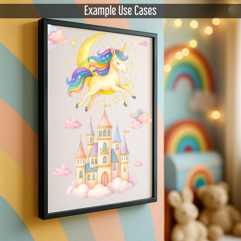 50 Unicorn and Princess Clipart Bundle PNG, Watercolor Pastel Unicorns ...