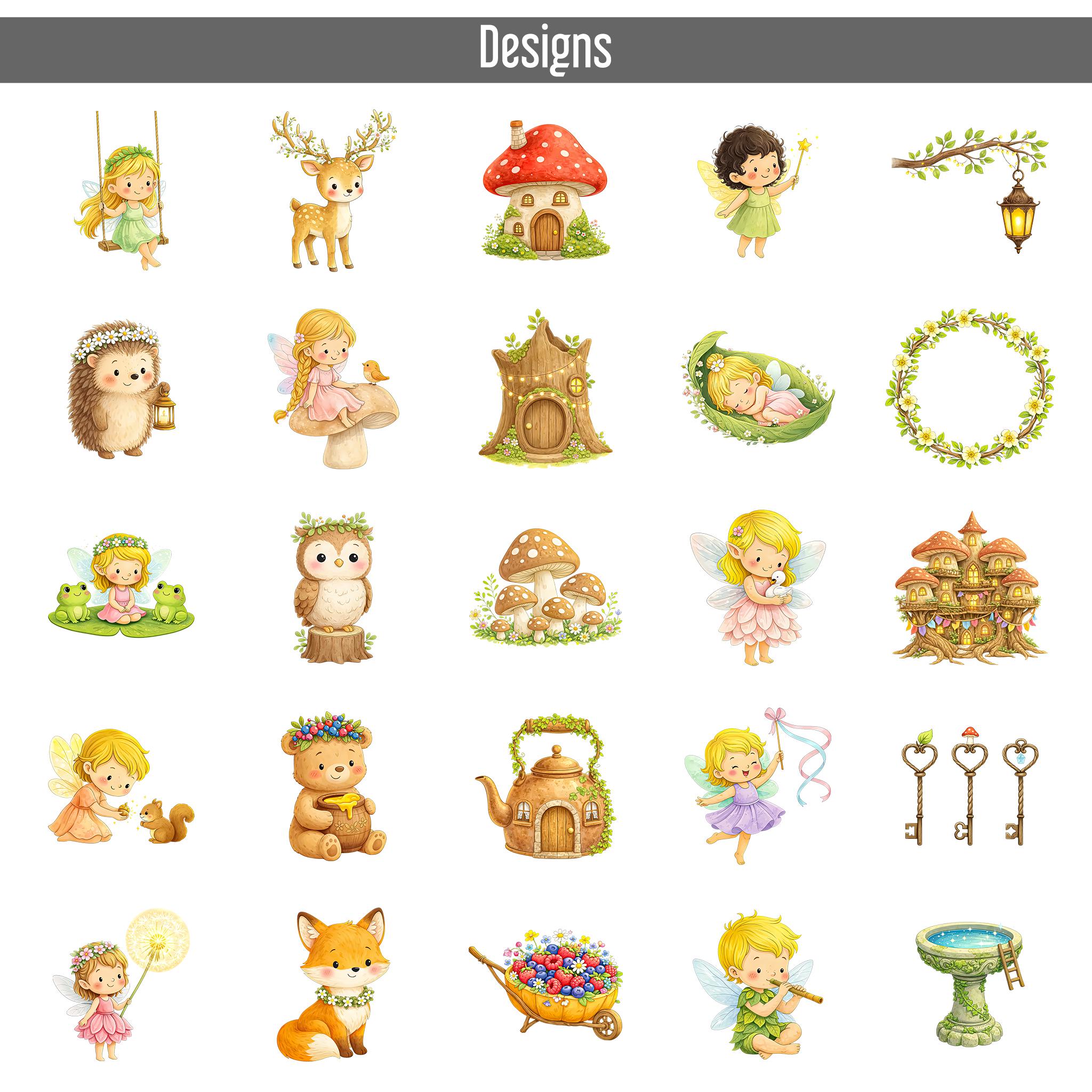 50 Fairy Woodland Clipart PNG Set, Enchanted Forest Fairies, Animals ...