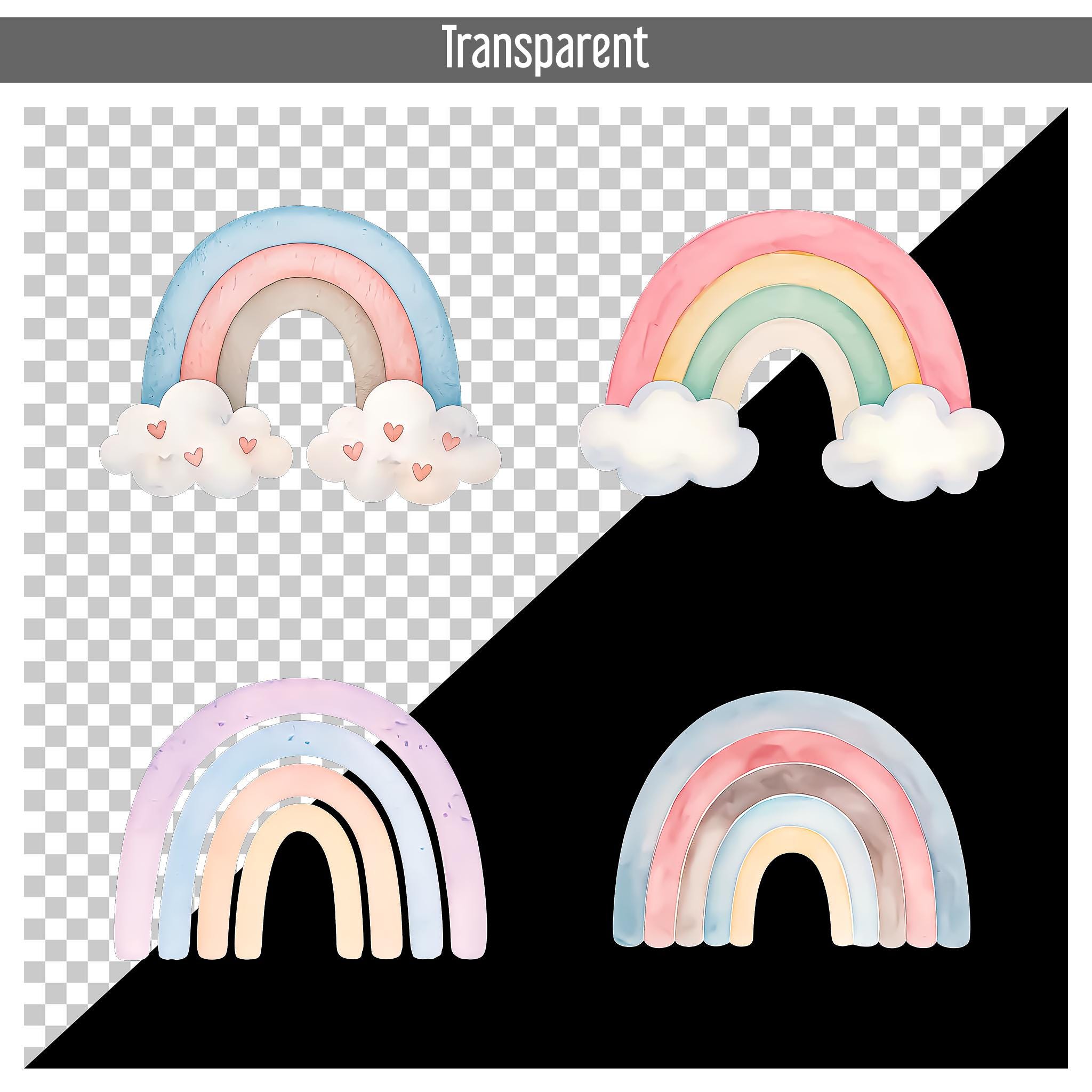 25 Pastel Rainbow Clipart PNG Set, Watercolor Boho Rainbow ...