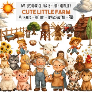 75 Bauernhof Clipart PNG Mega Bundle, Niedliche Aquarell Bauernhoftiere, Scheune, Bauer Clipart, Babyshower, DIY, Sofortiger Download