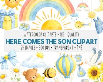 25 Here Comes The Son Clipart PNG, Sunshine, First Trip Around The Sun, Nursery Decor, Boy Birthday, Baby Shower, Instant Download