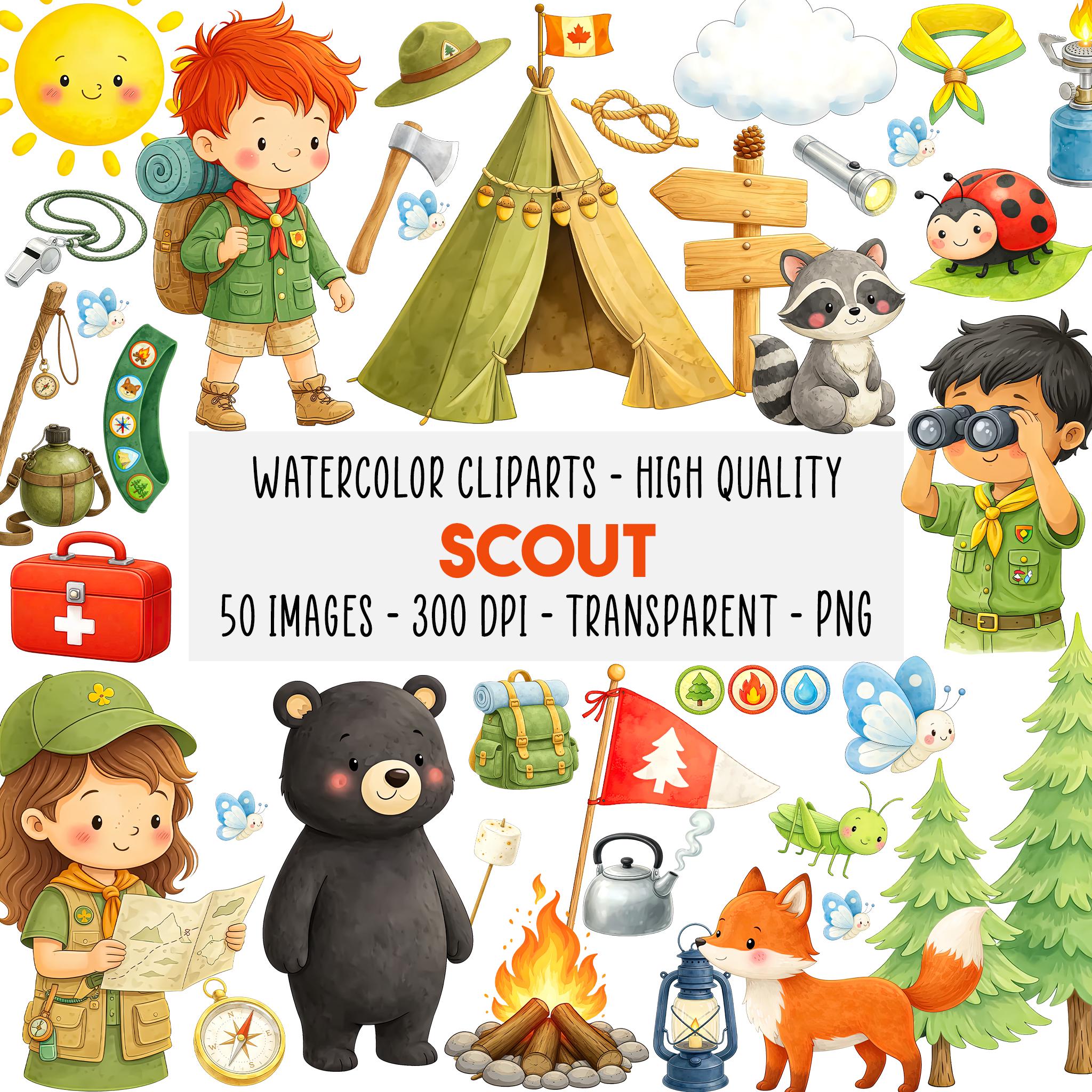 50 Scout Clipart PNG, Camping Scouts, Boys Girls Scouts, Woodland ...