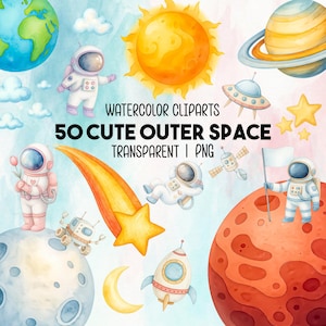 50 Süße Pastell-Weltraum-Cliparts Bundle PNGs mit Astronauten, Planeten, UFO, Galaxie, Sternen Mond Sofortiger Digitaler Download für Kinder