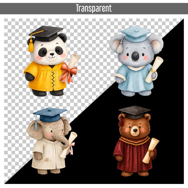 25 Graduation Animals Clipart PNG, Cute Watercolor Diploma Animal ...