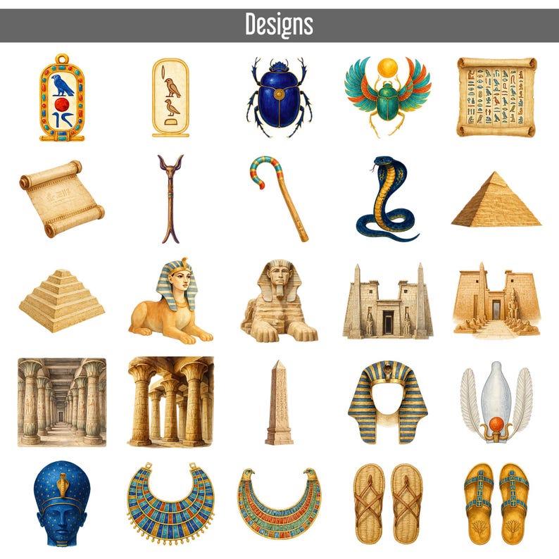 75 Watercolor Ancient Egypt Clipart Bundle, Pharaohs, Gods, Pyramids, PNG, Instant Download, Commercial Use, Cleopatra, Eye of Horus image 4