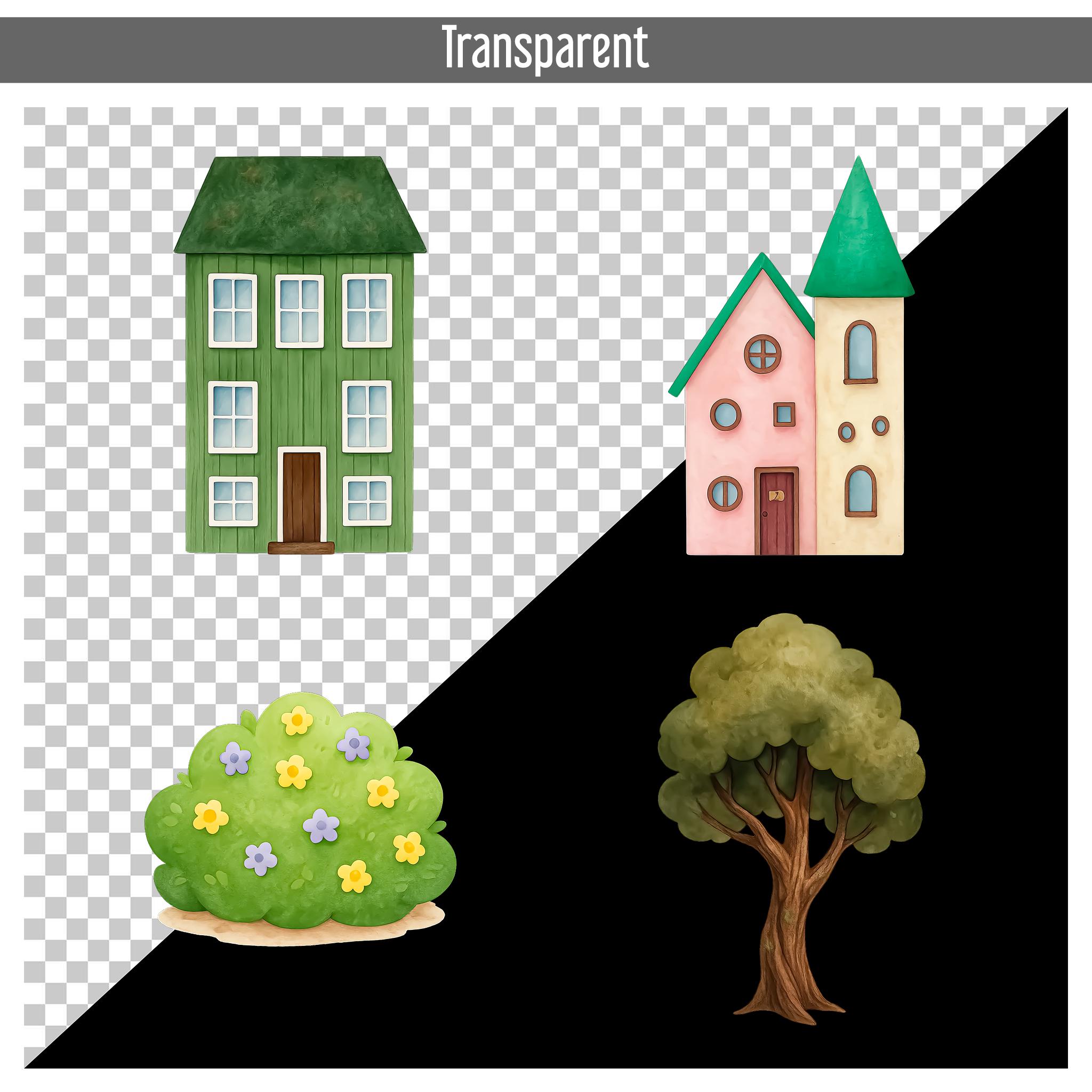 25 Cute Houses Watercolor Clipart Bundle, Quaint Village, Cottage PNG ...