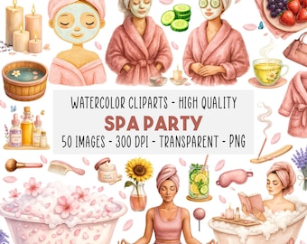 50 Spa Day Clipart PNG Bundle, Piece Cute Watercolor Spa, Self Care Elements, Spa Party, Manicure Pedicure, Instant Download, Commercial Use