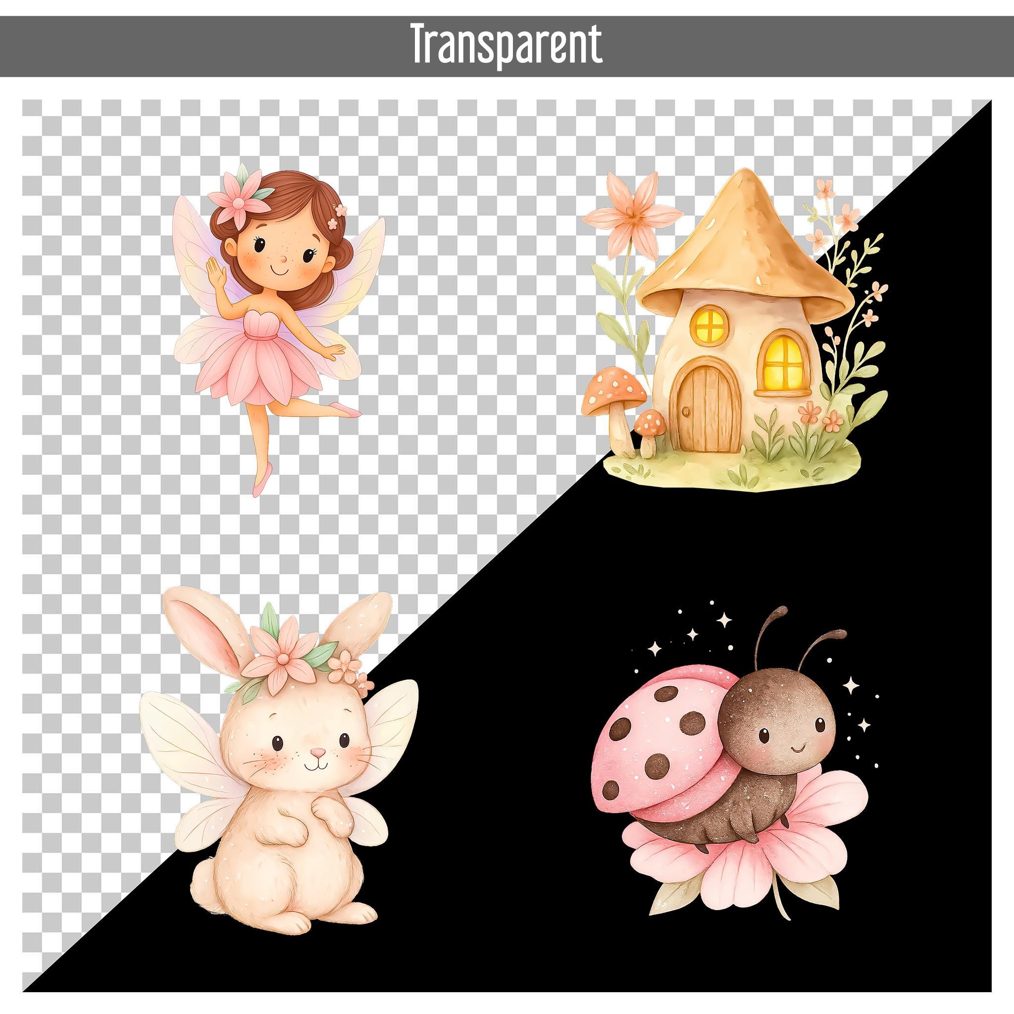 50 Fairy Garden Clipart Bundle, PNG Cute Magical Fairies, Flowers ...