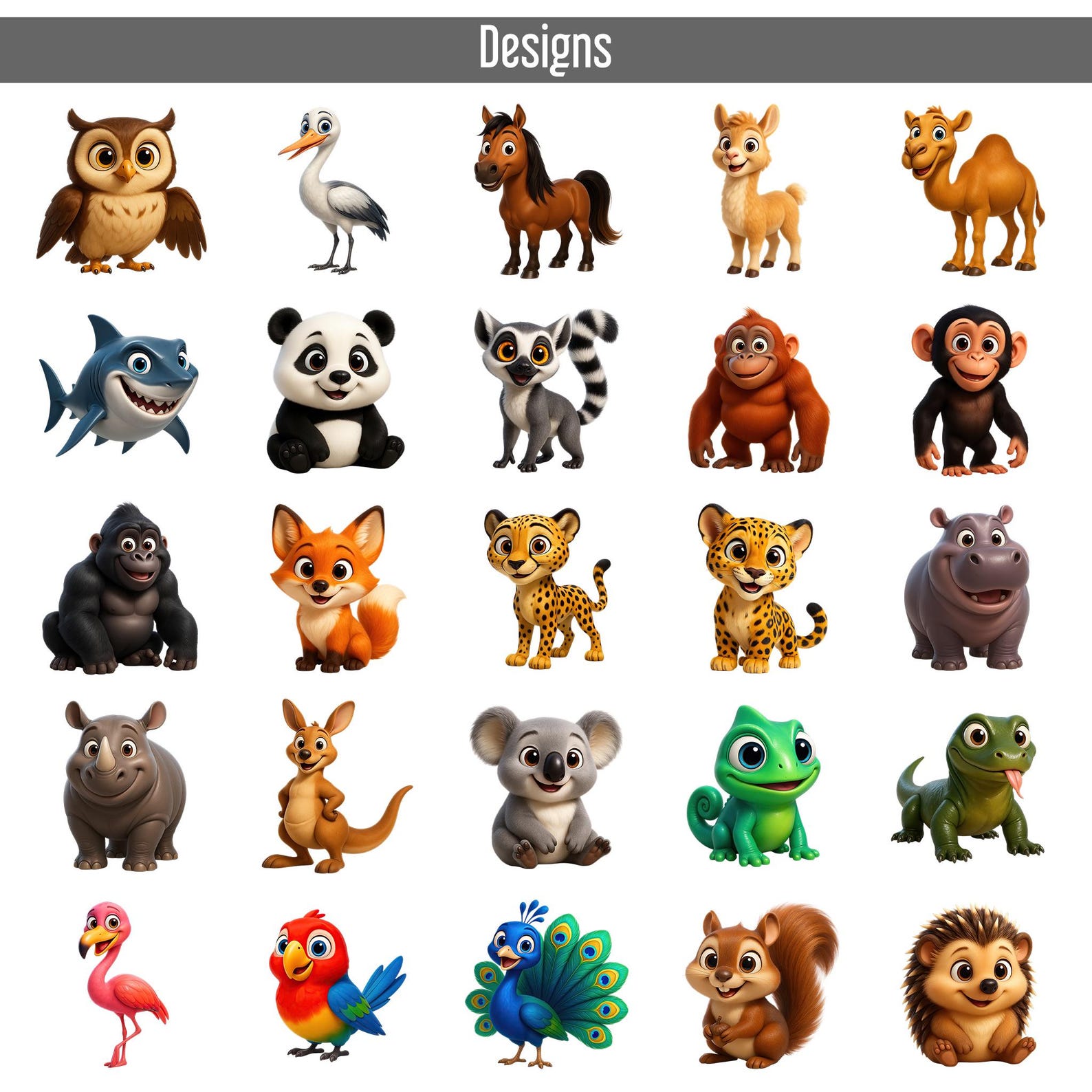 100 Watercolor 3D Cute Animals Clipart Set Bundle, Baby Animals PNG Set ...