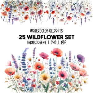 25 Cliparts de Bordure de Fleurs Sauvages PNG, PDF Cadre Floral Pastel, Couronne de Fleurs Sauvages Aquarelle, Clipart, Ensemble Floral Boho