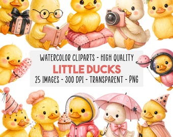 25 Cute Duck Clipart PNG, Realistic Yellow Duckling, Watercolor Baby Shower Art, Pink Balloon Duck, Nursery Wall, Birthday, Instant Download