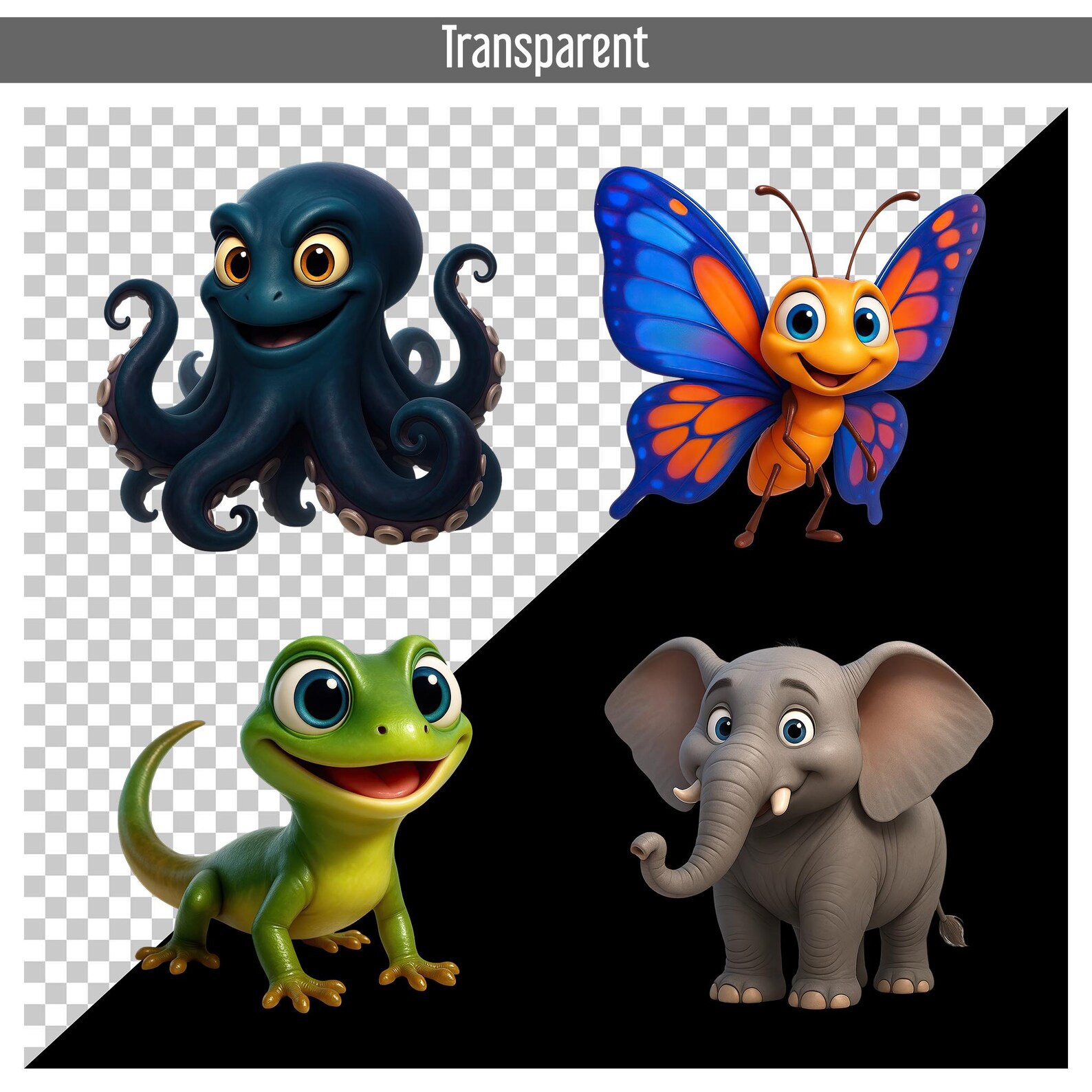 100 Watercolor 3D Cute Animals Clipart Set Bundle, Baby Animals PNG Set ...