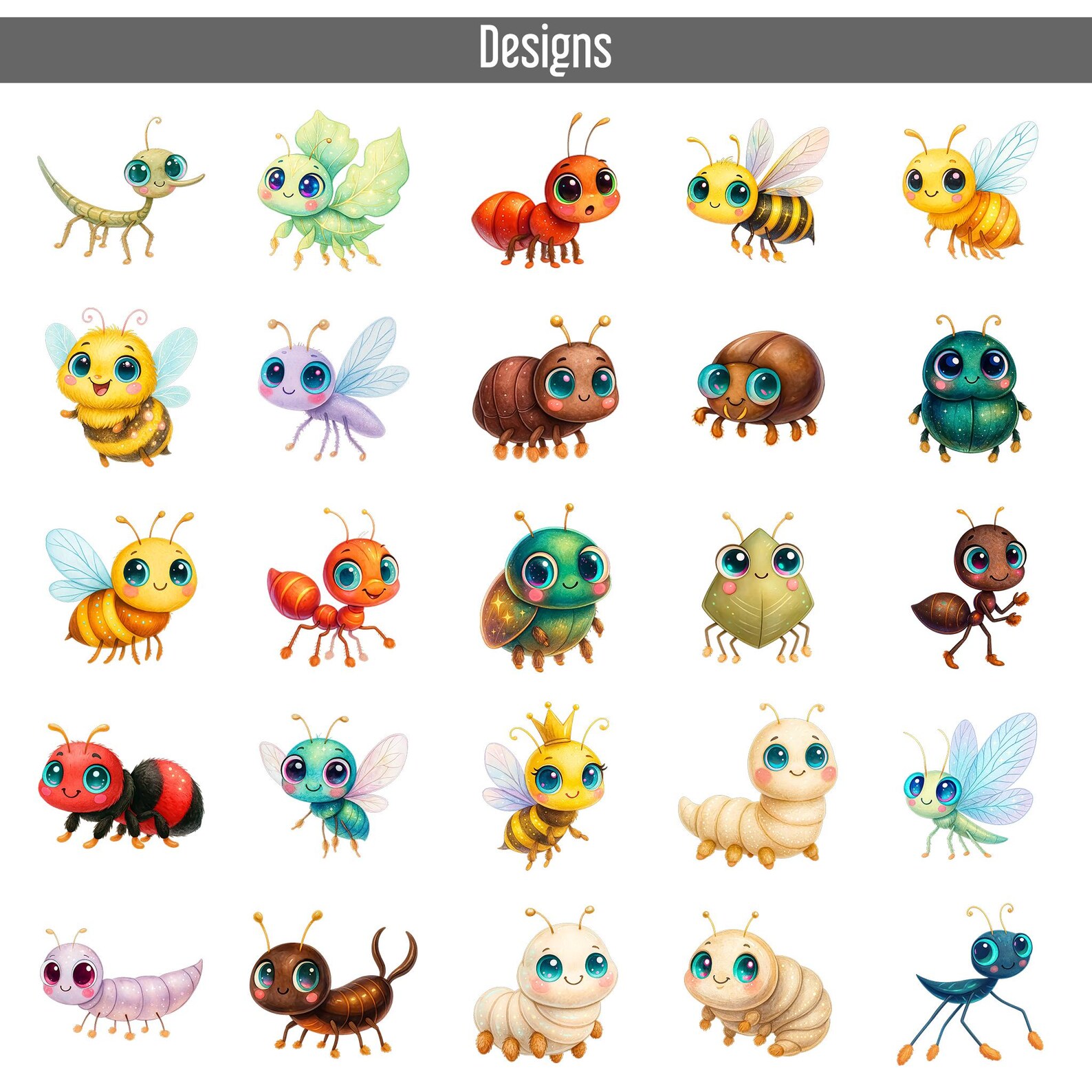 75 Whimsical Insects Bugs Watercolor PNG Clipart, Cute Quirky Insects ...