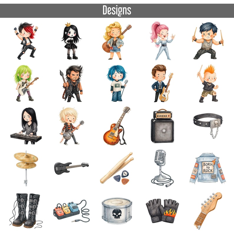 25 Born to Rock Clipart PNG Set, Gothic Queen, Heavy Metal Girls ...