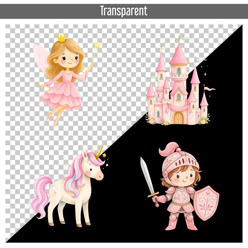 75 Cute Pink Princess Clipart PNG Set, Watercolor Princess, Prince ...
